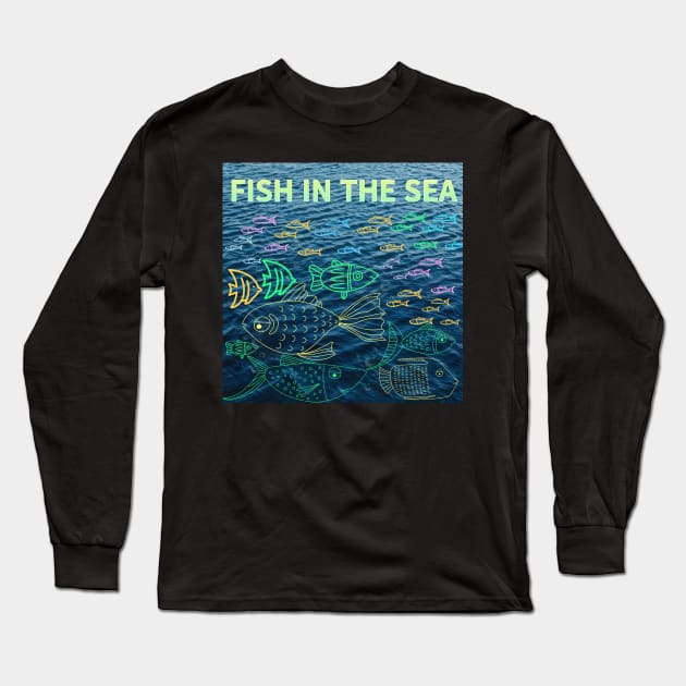 under the sea,blue sea,sea creatures,Turtle, puffer fish, starfish, shrimp, shark, tropical fish, sea horse, seaweed, sardines, squid, crabs, clams Long Sleeve T-Shirt by zzzozzo